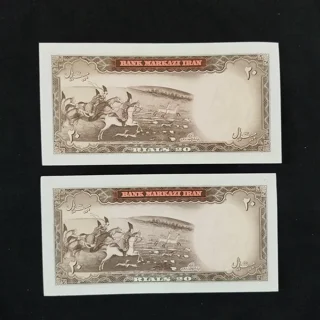 جفت اسکناس ۲۰ ریالی شکارگاه آموزگار سمیعی